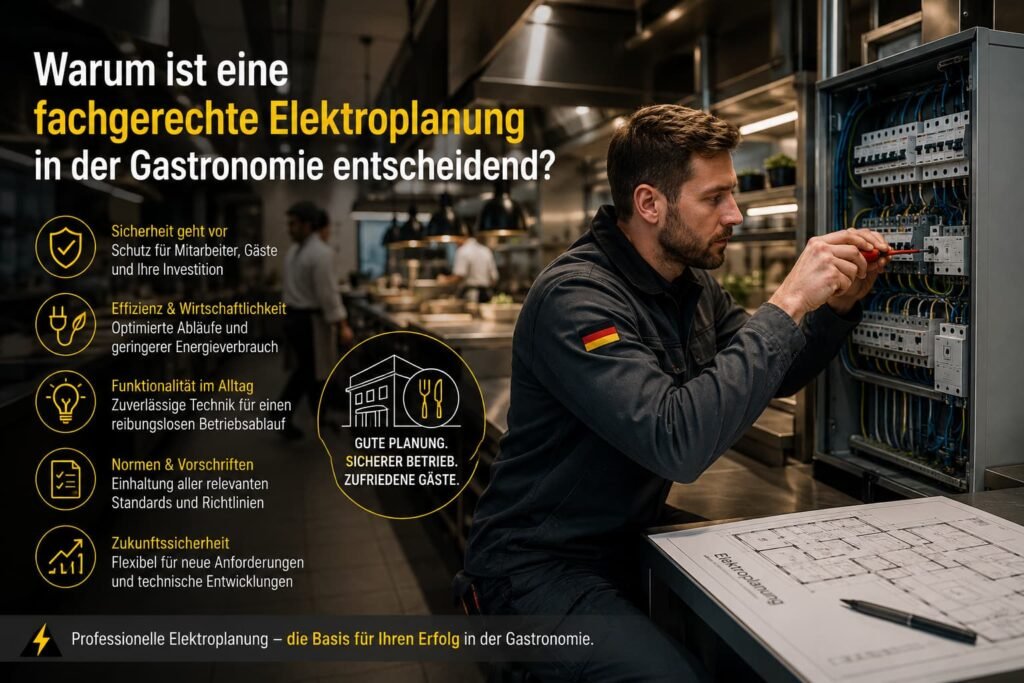 Elektriker bei der Wartung eines modernen Gastronomie-Schaltschranks