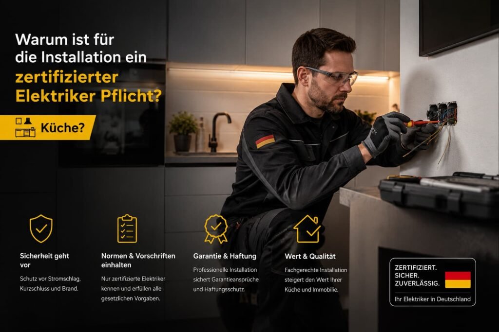 Moderner Elektriker bei der sicheren Kücheninstallation in Deutschland