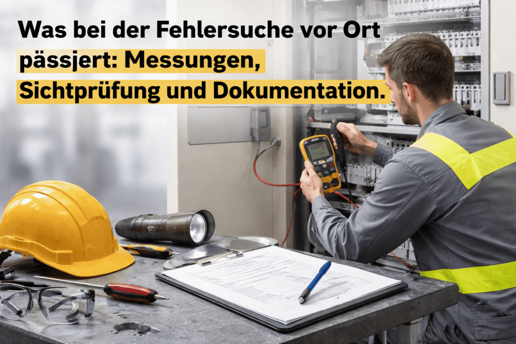 Techniker misst Strom und protokolliert
