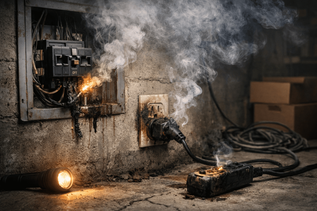 Rauchender Sicherungskasten, Brandrisiko