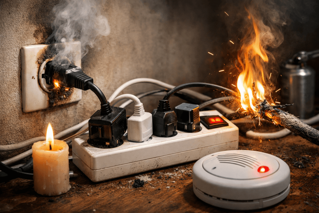 Überlastete Steckdose mit Brandgefahr!!!