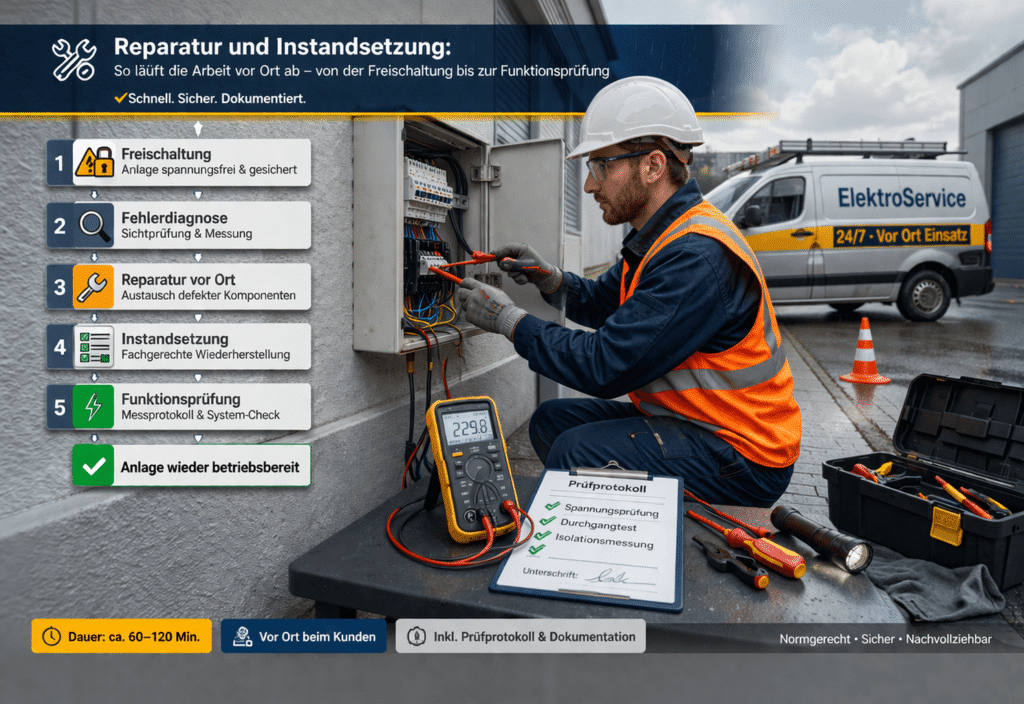 Techniker prüft Anlage vor Ort Ablaufgen