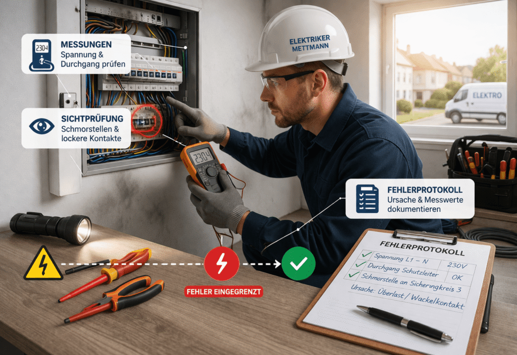 Elektriker prüft Schaltschrank Messung..