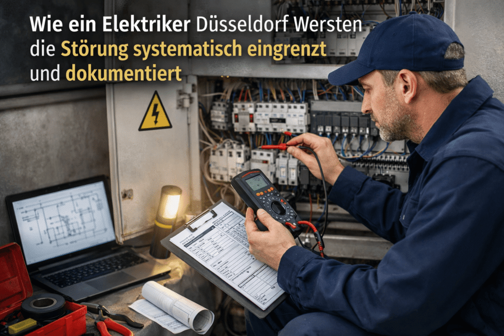 Elektriker prüft Schaltschrank genau...