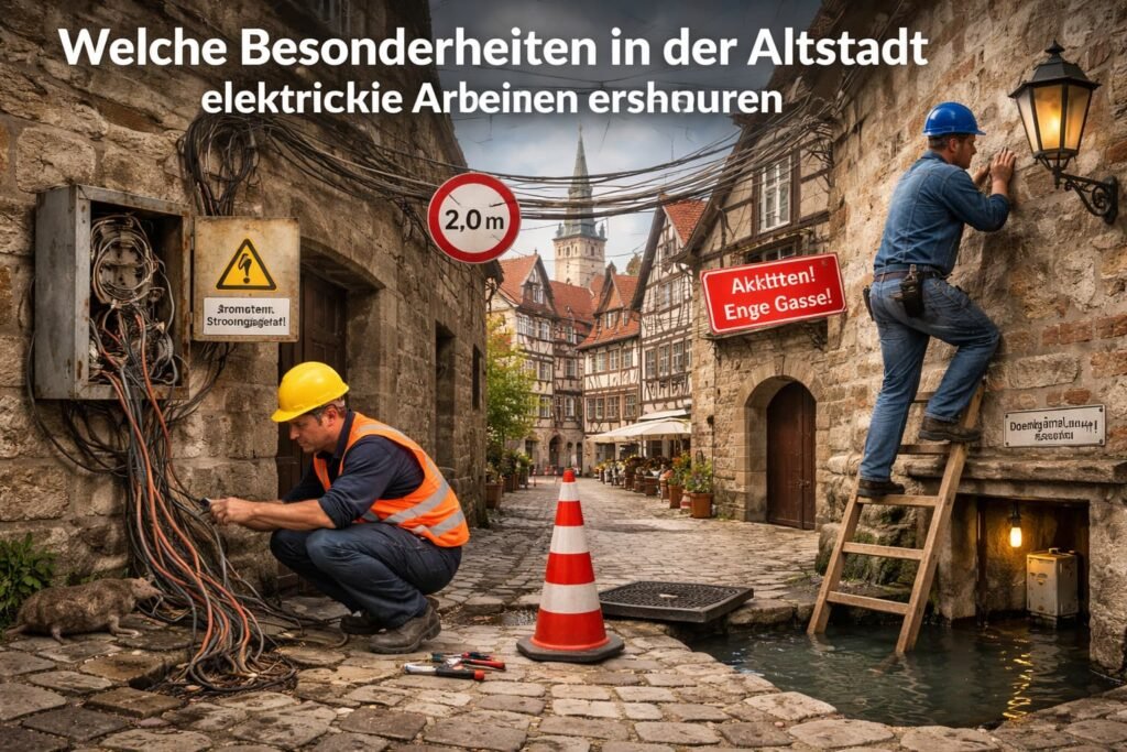 Elektriker arbeiten in enger Altstadt !!