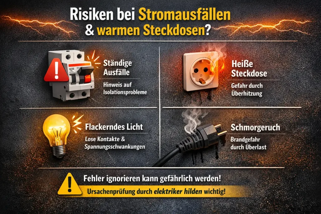 Welche Risiken entstehen bei wiederkehrenden Stromausfällen und warmen Steckdosen?