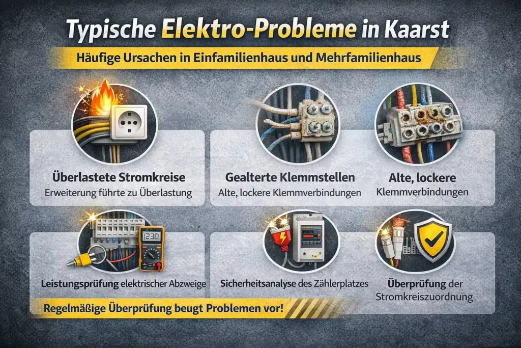 Welche typischen Elektro-Probleme in Kaarst in Einfamilienhaus und Mehrfamilienhaus besonders häufig auftreten