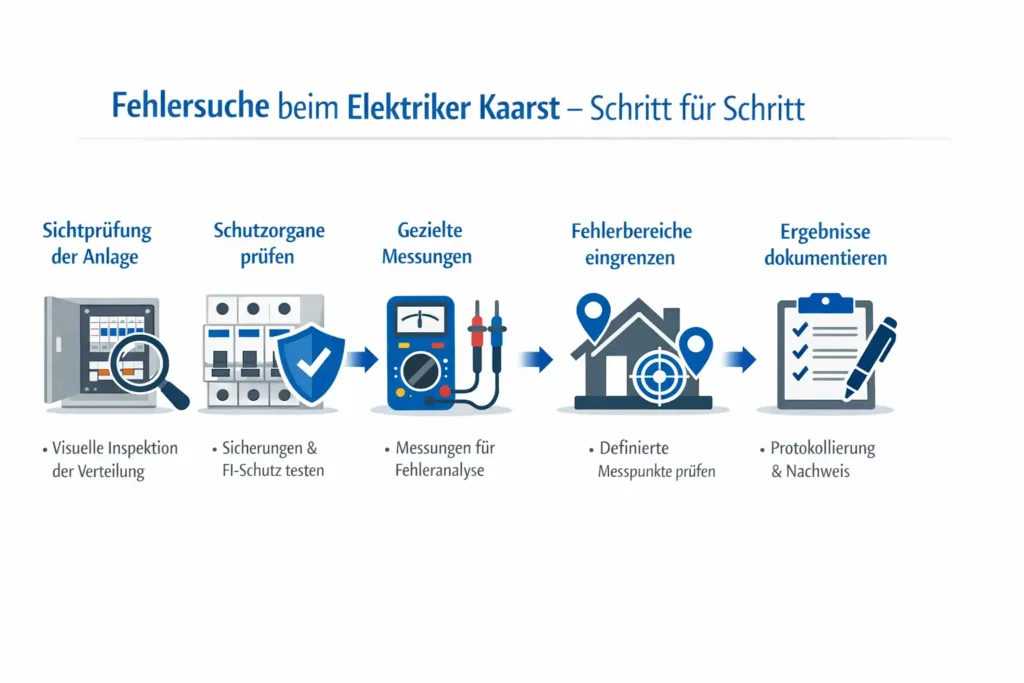 Wie die Fehlersuche beim elektriker kaarst abläuft – von Messung bis Protokoll