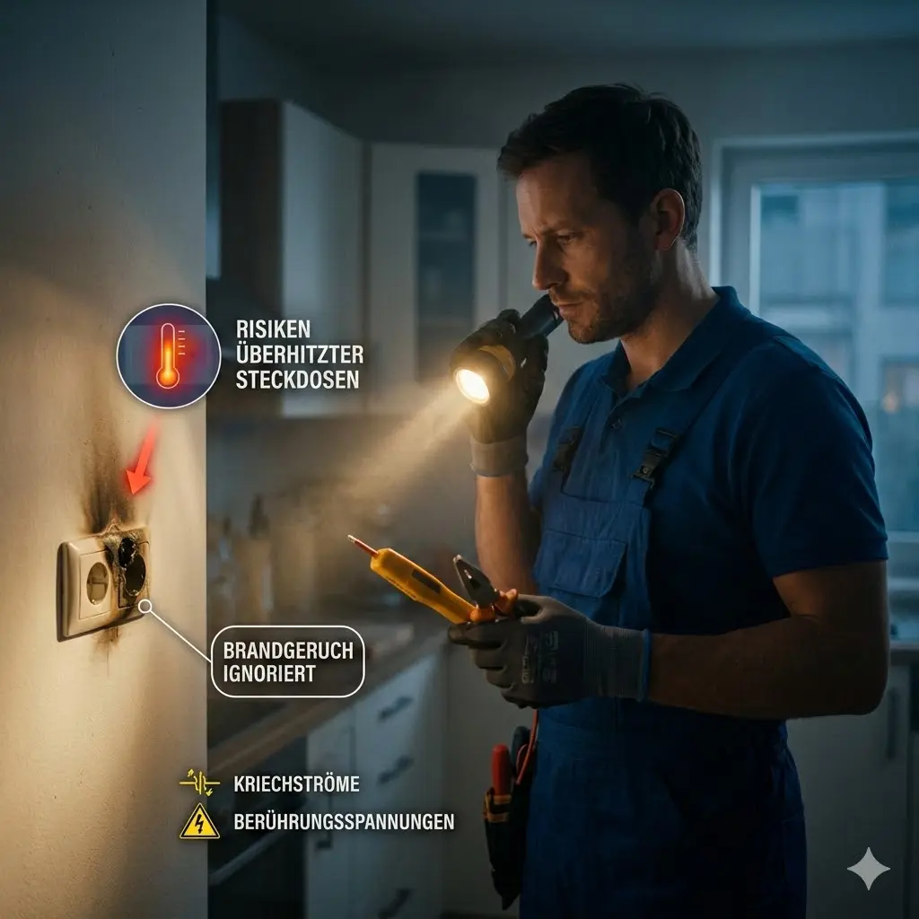 Welche Risiken entstehen, wenn überhitzte Steckdosen oder Brandgeruch ignoriert werden?