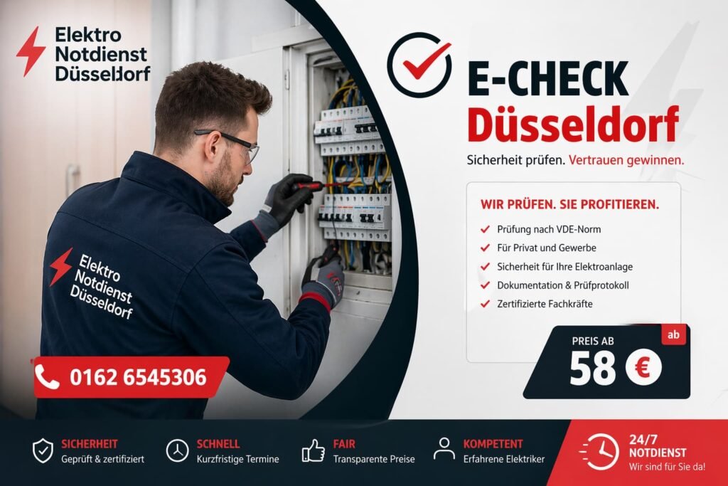 Elektriker prüft Sicherungskasten und führt professionelle Sicherheitskontrolle in moderner Umgebung durch