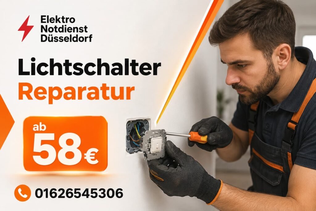 Elektriker bei der Fehlersuche an einer Wandinstallation in Düsseldorf