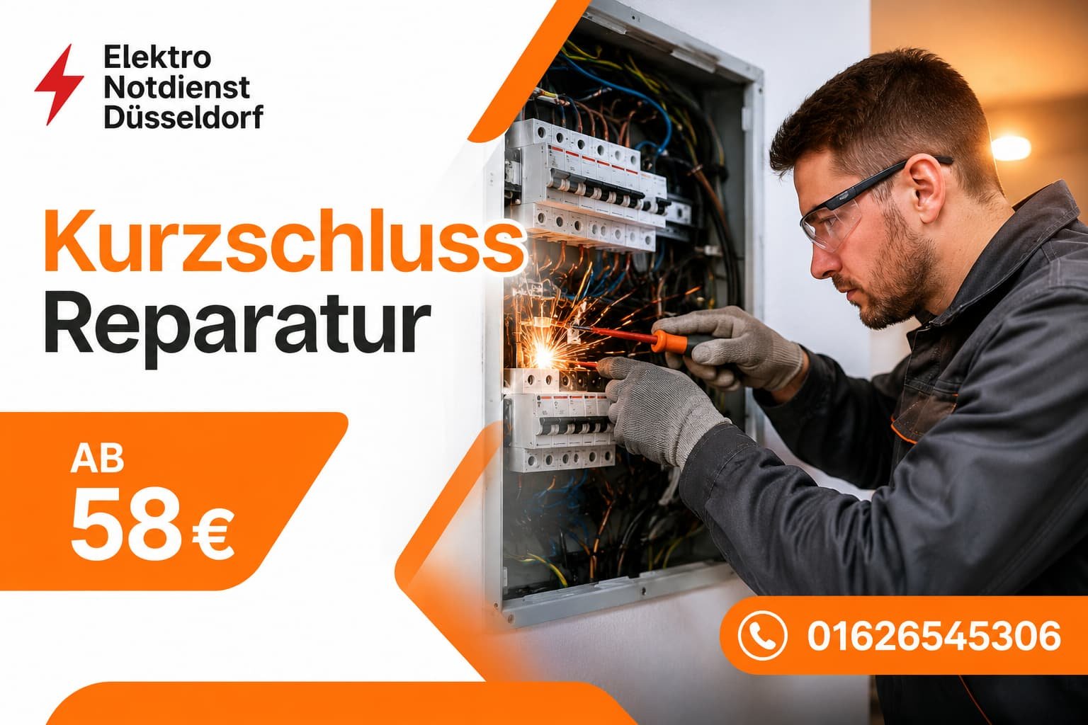 Elektriker bei der Fehlerbehebung an einer Elektroanlage in Düsseldorf