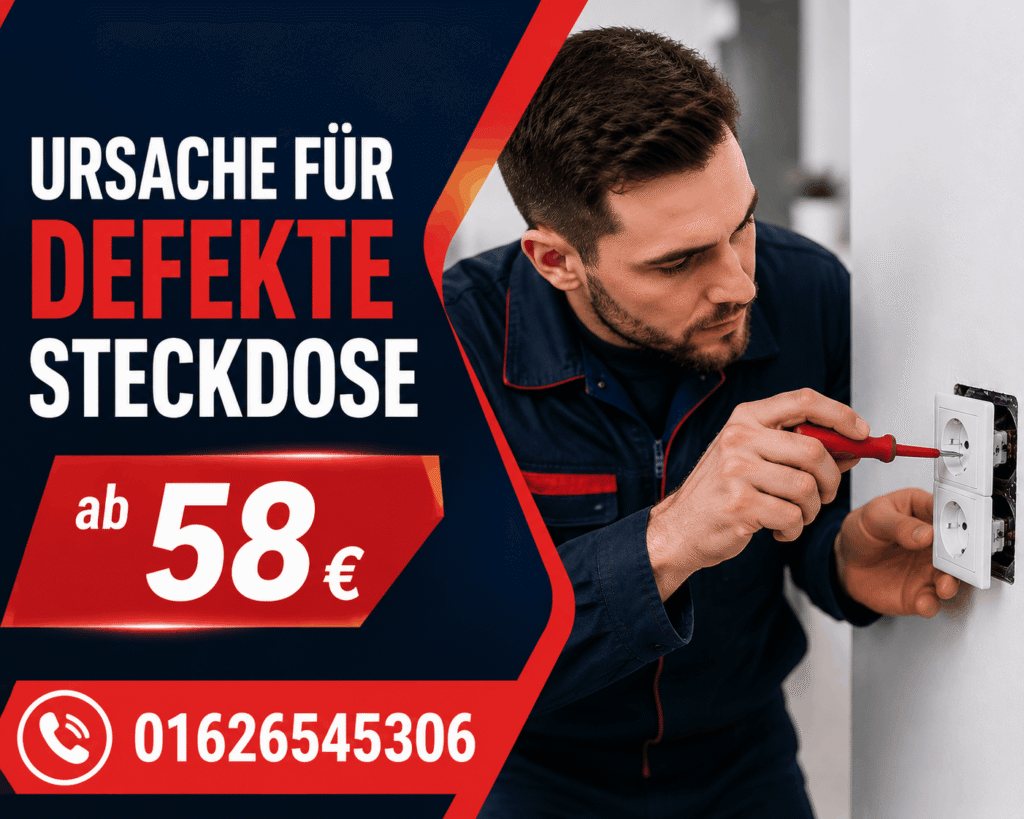 Ursache für defekte Steckdose – Elektriker repariert eine beschädigte Steckdose, schnelle Hilfe ab 58€.
